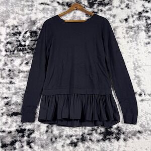 Club Monaco Black Wool Knit Pleated Chiffon Peplum Sweater Top Size S/P